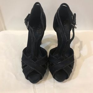 Black Tory Burch satin sandal heels